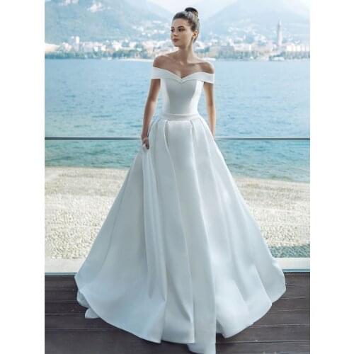 Simple Off Shoulder Wedding Ballgown Dress Zipper Princess Bow Minimalist Mini Bridal Gowns Custom Made Plus Size Cheap 2021