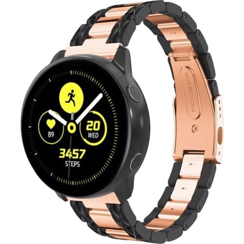 For Samsung Galaxy Watch Active 40mm Watch Strap 20mm Stainless Steel Resin Wristband Strap for Garmin Vivoactive 3/Ticwatch 2