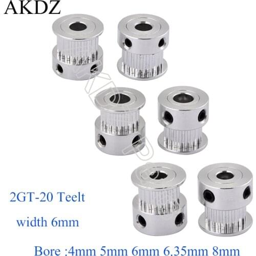 GT2 Timing Pulley 20 teeth Bore 3mm 3.17mm 4mm 5mm 6.35mm 8mm for width 6mm 2GT Synchronous Belt Small backlash 20Teeth
