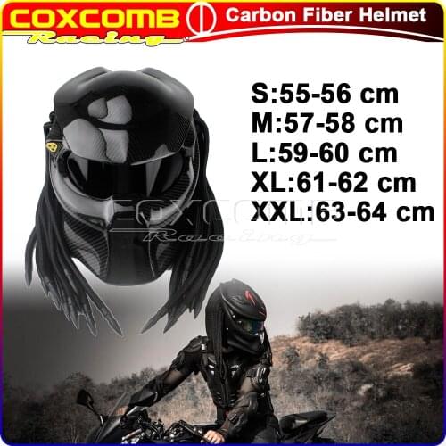 55-64CM S M L XL XXL Full Face Carbon Fiber Helmet Predator Iron Man DOT Racing Riding Motorbike Casco Capacete With Braids