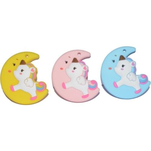 1pcs Animal Silicone Baby Teether Baby Teething Product Accessories For Pacifier Chains BPA Free Chewable Moon Unicorn Teether