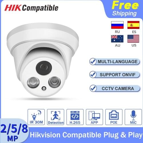 Hikvision Compatible IP Camera 2/5/8MP HD Dome POE Security CCTV Kamera Built-In Mic IR 30m H.265 Plug&Play Video Surveillance