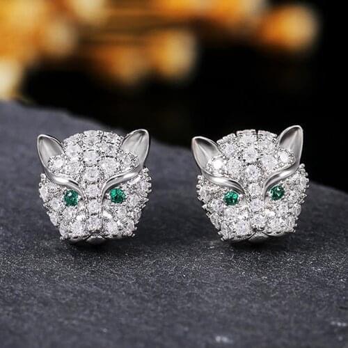 Modern Women Earrings 2021 Wedding Jewelry Accessories Statement Girl Gift Fashion Zircon Crystal Leopard Head Stud Earrings