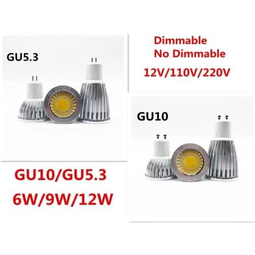 Super Bright LED Spotlight Bulb GU10Light Dimmable Led 110V 220V AC 6W 9W 12W LED GU5.3 GU10 COB LED lamp light GU 10 led GU5.3