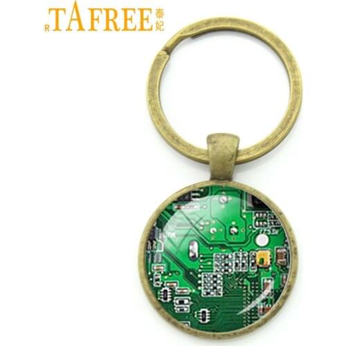 TAFREE Fashion computer green Circuit Board picture key chain holder computer geek keychain jewelry nerd accessories gift KC146