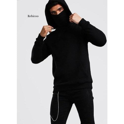 Hoodies Men Mask Cotton Oversized Hoodies Sports Solid Long Sleeve Winter Hooded Sweatshirts Men Clothing Spot Wholesale