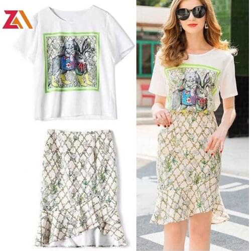 ZALady designer casual fashion Korean two piece set suit women T-shirt top Mermaid mini skirts summer clothing 2piece sets lady