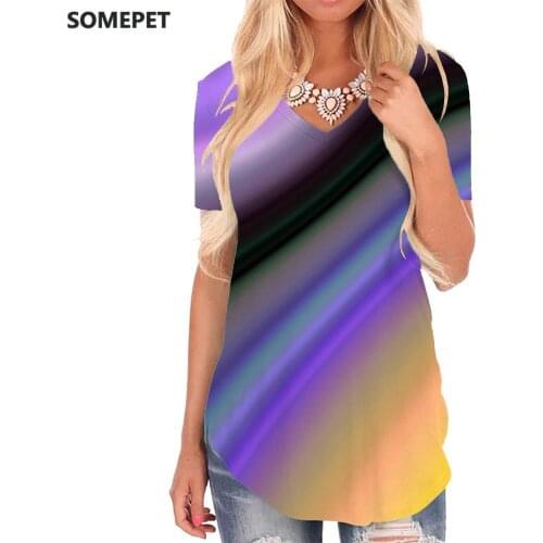 SOMEPET Psychedelic T-shirt women Colorful Tshirts Printed Abstract T-shirts 3d Painting V-neck Tshirt Womens Clothing Fashion