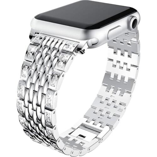 Women Diamond Bracelet for Apple Watch 38mm 40mm 42mm 44mm Metal Wrist Band Stainless Steel Strap for iWatch Series 5/4/3/2/1