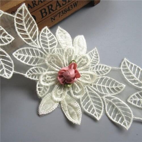 1yard Soluble Apricot Rose Flower Lace For Dress Embroidered Lace Trim Ribbon Handmade Wedding Patchwork Sewing Supplies Craft