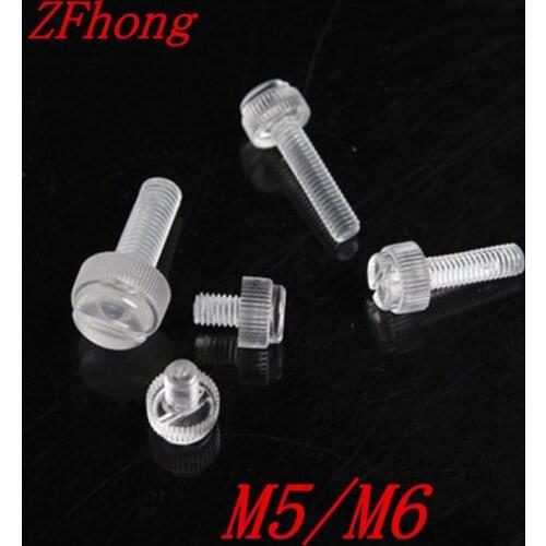 100pcs M5 M6 Transparent Screws PC Clear Thumb Screws Knurl Head Slotted Polycarbonate Plastic Fastener