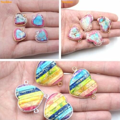 3pcs Natural Emperor Stone Three-Colour Heart Shape Pendant Stone Connector Elegance Woman Jewelry Making DIY Bracelet Necklace