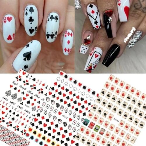 3D Poker Design Nail Art Stickers Playing Cards Nail Adhesive Decorations Spades Red Hearts Nail Applique nail decoration