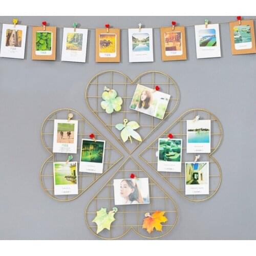 4pcs Round Heart Mesh Grid Wall Photo Postcards Display Organizer DIY Pictures M68E
