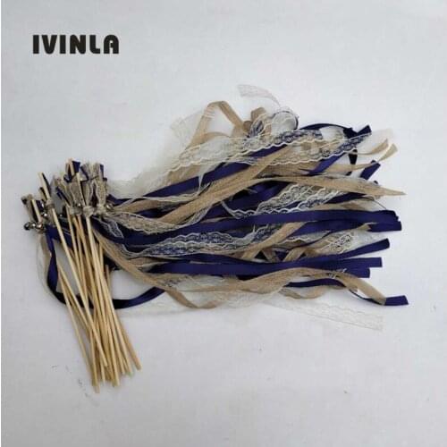 50pcs/lot royal Wedding jute Ribbon Wands with Bells for wedding decoration