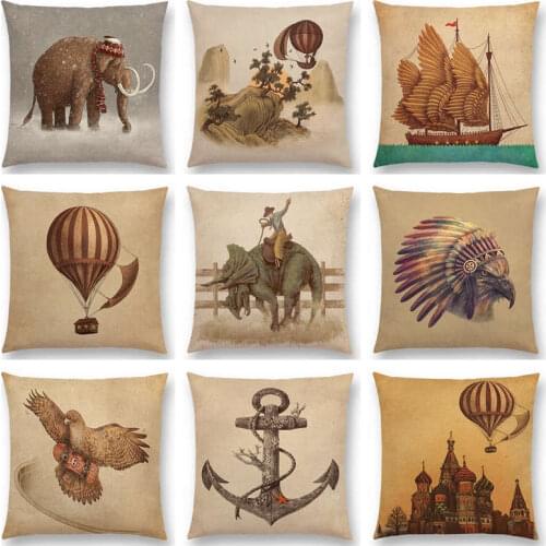 Adventure Awaits Sail Away Analog Age Vivere Inner Space Hot Air Balloon Retro Beautiful Cushion Cover Sofa Throw Pillow Case