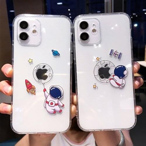 Cartoon Astronaut Planet Star Phone Case For iPhone 11 12 Pro Max XS XR X 12 Mini 7 8 Plus Transparent Soft Silicone Back Cover