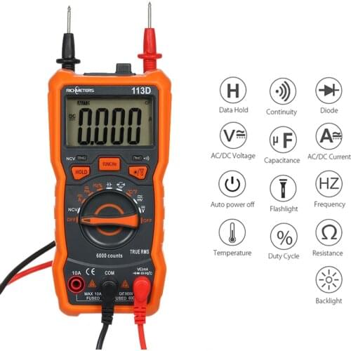 RICHMETERS RM113D NCV Digital Multimeter 6000 Counts Auto Ranging AC/DC Voltage Meter Multimetro Flash Light Backlight Screen