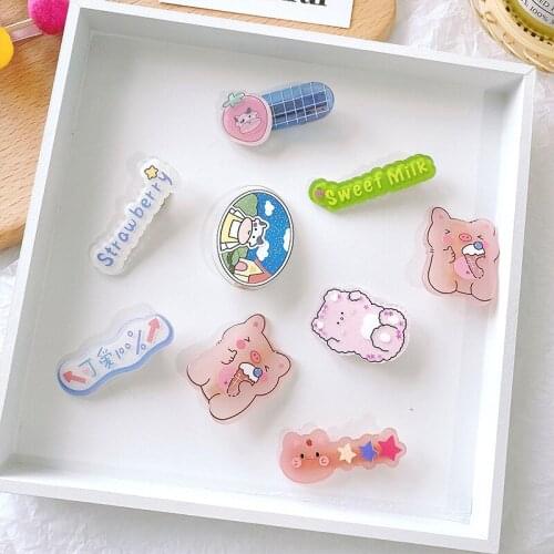 Children Acrylic Hair Clips Pins Cute Cartoon Animal Fruit Shape Hairgrips Snap Jelly Color Barrettes Hair Accessories for Girls