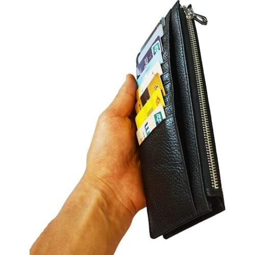 Long Style Wide Genuine Leather Card Wallet Fashion Candy Color Thick Zipper Card pack Case Business Bank Credit Card Holder