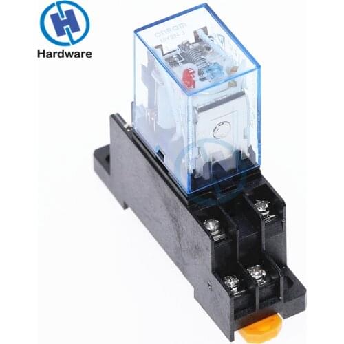 HH52P MY2NJ Model DPDT 12VDC DC24V AC110V AC220V Coil 8 Pin 35mm DIN Rail Power Relay + Socket