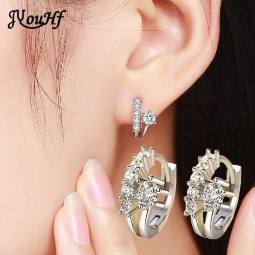 JYouHF 2020 Small Shiny Cubic Zirconia Earrings for Girls Beautiful White Gold Plated Crystal Hoop Earrings Fashion Jewelry Gift