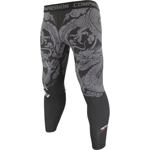 China Dragon Breathable Men Running Leggings Gym Compression Fitness Workout Tight Pants Sport Jogging Training Trousers Tight