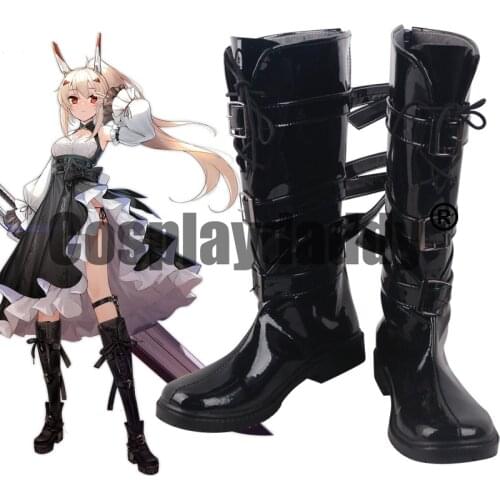Azur Lane Sakura Empire Destroyer Ayanami Nightfall Raiment Ver. Cosplay Black Faux Patent Leather Shoes Strappy Boots S008