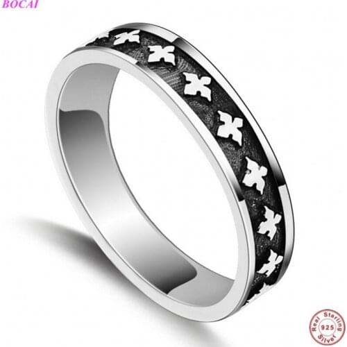 BOCAI Solide S925 sterling silver rings 2020 new fashion Mens ring retro personality jewelry Thai silver rings for women