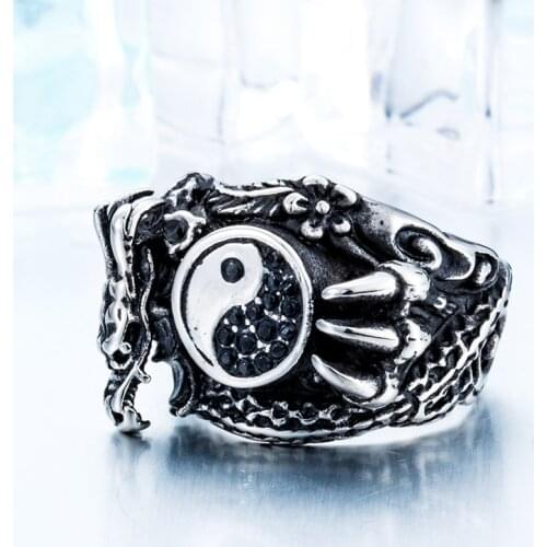 Stainless Steel China Yin And Yang Gossip Array Mens Ring Dragon Claw Rings High Quality Jewelry