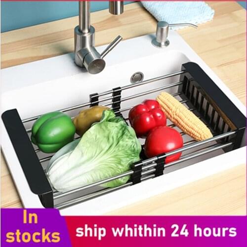 Kitchen Organizer Drain Basket Stainless Steel Dish Drying Rack Telescopic Sink Storage Rack Adjustable Dish Drainers Cocina