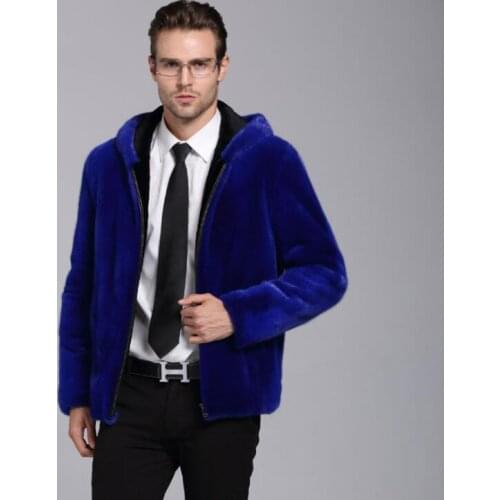 Faux mink leather jacket mens winter thicken warm fur leather coat men slim jackets jaqueta de couro fashion autumn blue hooded
