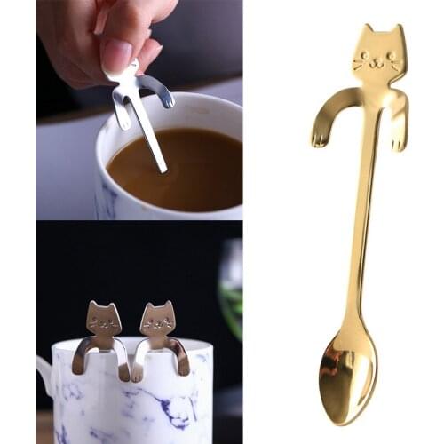 1pcs Stainless Steel Cartoon Cat Shaped Coffee Spoon Teaspoon Children Spoon New Beautiful 4 Colors Coffee Tea Dropshipping