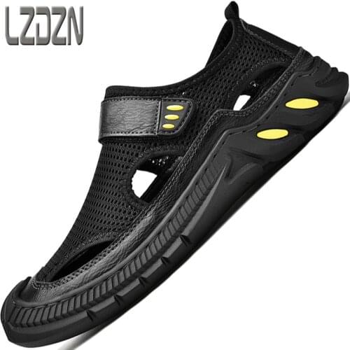 Male Sandals Leather Summer 2021 New Breathable Shoes For Mens Hollow Leisure Sports Beach Trendy Travel Slippers Casual Mesh