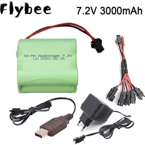 7.2v 3000mah NiCD Battery + 7.2v Charger For RC toys Car Tanks Trains Robot Boat Gun Ni-CD AA 7.2 v Rechargeable Battery SM plug