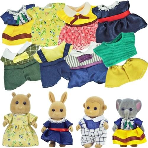 2021 New Dolls Clothes 12 Style Dress Skirt Pants Vest 1/12 Compatible Forest Animal Family Plush Dolls Diy Girl Dress Up Toys