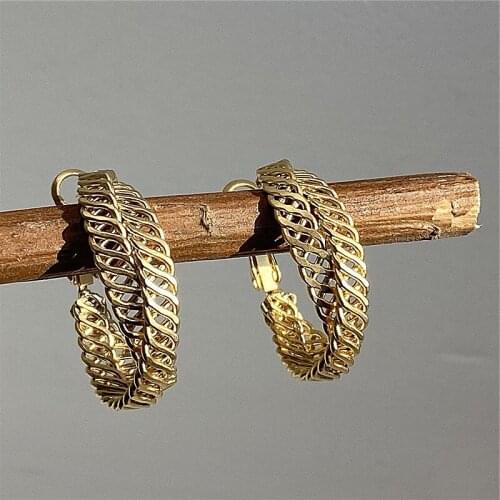 New Arrival Zeojrlly Hoop Earrings Fashion Trendy Metal Round Women Metal Earrings New Design Cross Woven Retro Jewelry