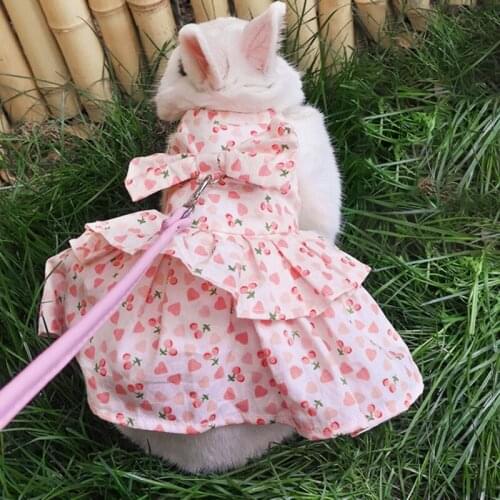 Pet Rabbit Clothes Small Animal Harness Vest Leash Set Soft Floral Skirt Clothes For Ferret Bunny Hamster Small Pet Accessories
