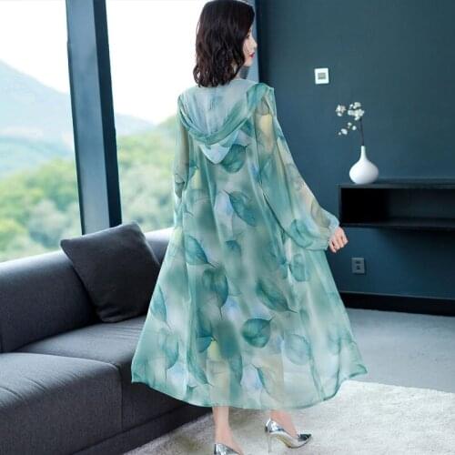 Sun Protection Clothing Women Clothes Long Chiffon Shawl Jacket Summer 2021 New Thin Hooded Coat Printed Plus Size Gown Y161