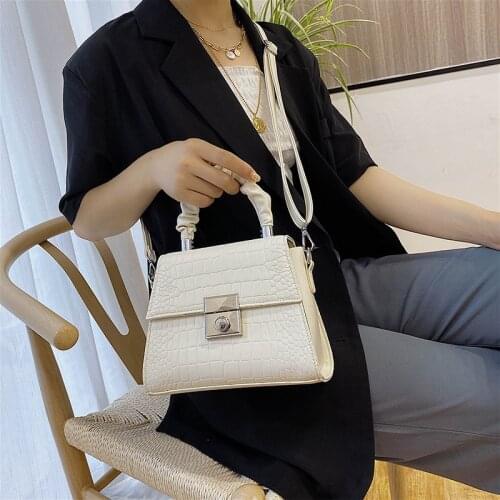 Wholesale pure color shoulder purse stone pattern pu leather wrinkle handle women bags 2020 handbag