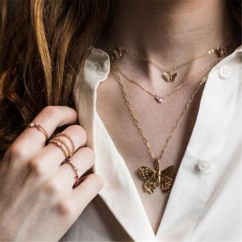 Trendy New Multilayer Butterfly Pendant Necklaces For Women Choker Boho Necklace Fashion Words Jewelry Party 2020 New Gift