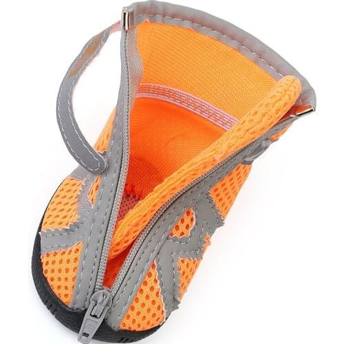 Adjustable Small Dog Shoes Breathable Mesh Boots Non Slip Zipper Pet Dogs Booties White PU Paw Protector