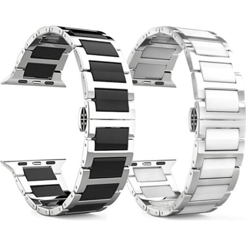 Ceramic Steel Metal Strap for Apple Watch Band 38/42mm 40/44mm Luxury Butterfly Buckle Bracelet for iWatch Series SE/6/5/4/3/2