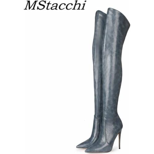 Mstacchi Slip-On Thin Heels Solid Color Woemn Boots 2020 New Ankle Zipper Fashion Design Concise Woman Shoes Botas Largas Mujer