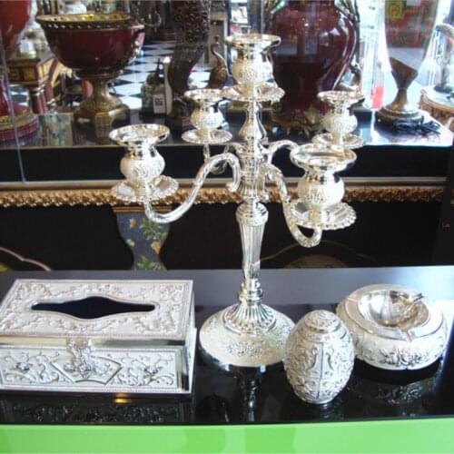 Silver plated carved handmade glue candle table fashion mousse high quality luxury candle table