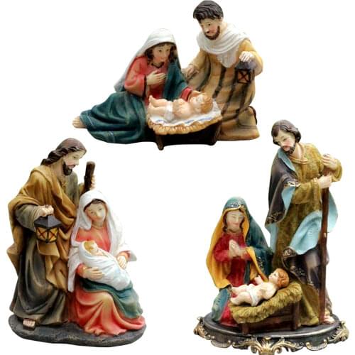 Christ Nativity Statue Scene Set Baby Jesus Manger Christmas Crib Figurines Miniatures Ornament Church Gift Home Decoration