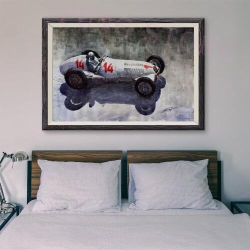 T185 Retro Racing Car Classic Painting White racing car 51 Custom Silk Poster Home Deco Wall Art Christmas Gift