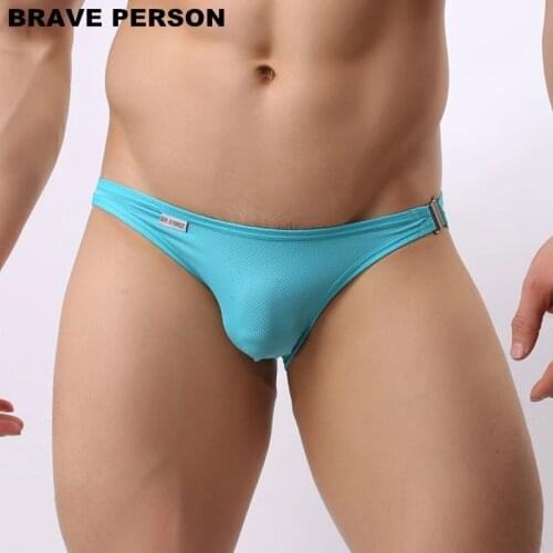 BRAVE PERSON Mens Sexy Underwear Male Nylon Small Mesh Breathable Briefs Side Metal Buckle Design Underwear Male Panties B1146
