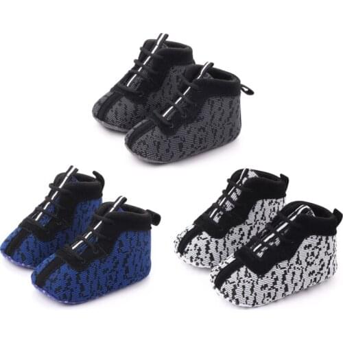 0-12M Baby Cotton Cloth Shoes Soft Sole Anti Slip Footwear High Top Lace Up Newborn First Walker