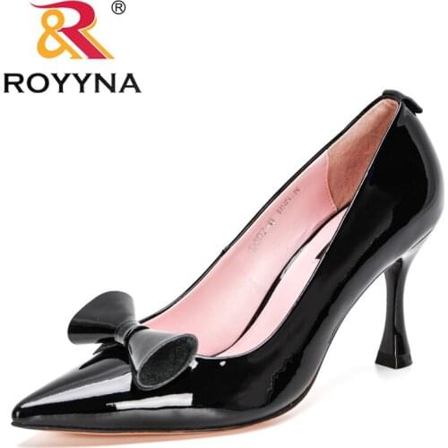 ROYYNA 2021 New Designers Luxury Brand Shoes Women Genuine Leather Pointed Toe ClassicThin Heel Lady Wedding Dress Office Shoes